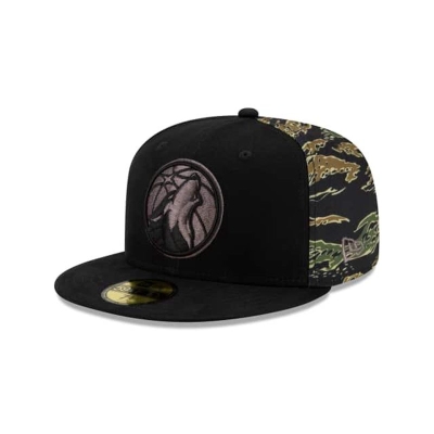 Black Minnesota Timberwolves Hat - New Era NBA Camo Panel 59FIFTY Fitted Caps USA8231970